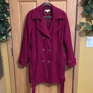 New York & Company Burgundy Trench Coat, Women’s Size XL.